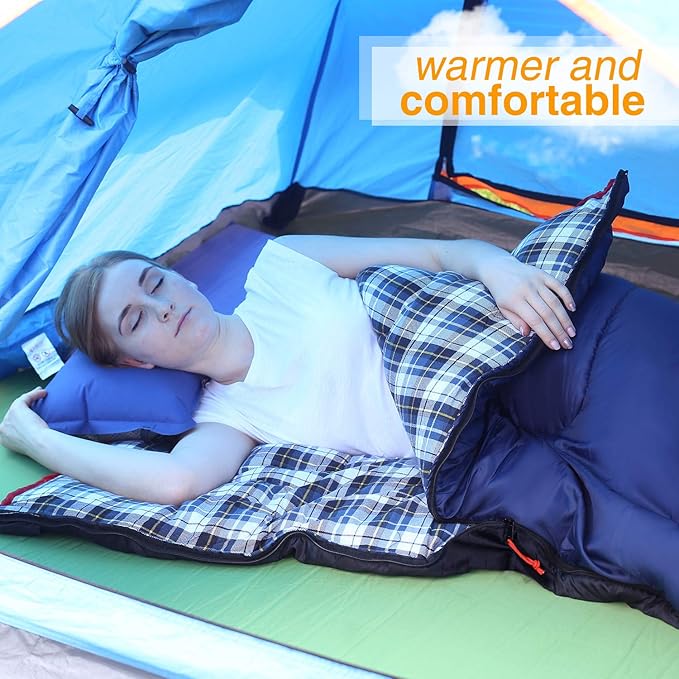 REDCAMP Cotton Flannel Sleeping Bag for Camping Backpacking, Adults Cold Weather Envelope Sleeping Bags with 2/3/4lbs Filling