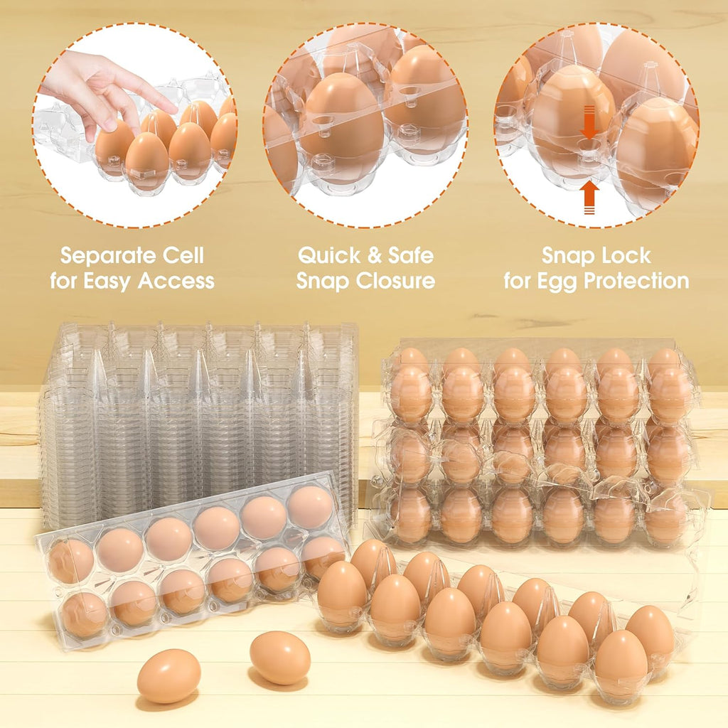 160 Pack Egg Cartons Cheap Bulk, 12 Count Clear Empty Egg Cartons for Fresh Chicken Eggs, 2x6 Grids Reusable Egg Holder Trays for Refrigerator Use, Chicken Farming, Family Storage and Market Purpose