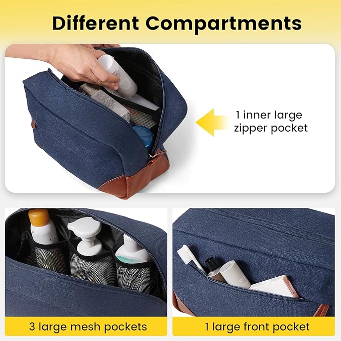 Vorspack Large Toiletry Bag Hanging Dopp Kit for Men Water Resistant Canvas Shaving Bag with Large Capacity for Travel - Navy Blue