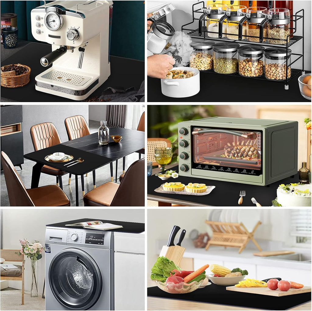 Ewen 35.6x23.5 Inch Extra Large Silicone Mats for Kitchen Counter, 2MM Thick Heat Resistant Coffee Mat Bar Mat, Glass Top Stove Cover Countertop Protector for Air Fryer, Baking, Crafts, Black