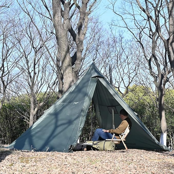 Hot Tent with Stove Jack and Snow Skirt, 6.89~8.53ft Standing Room, 2~5 Person, Tipi Tent for Family Hiking, Fishing, Hunting, Backpacking Camping