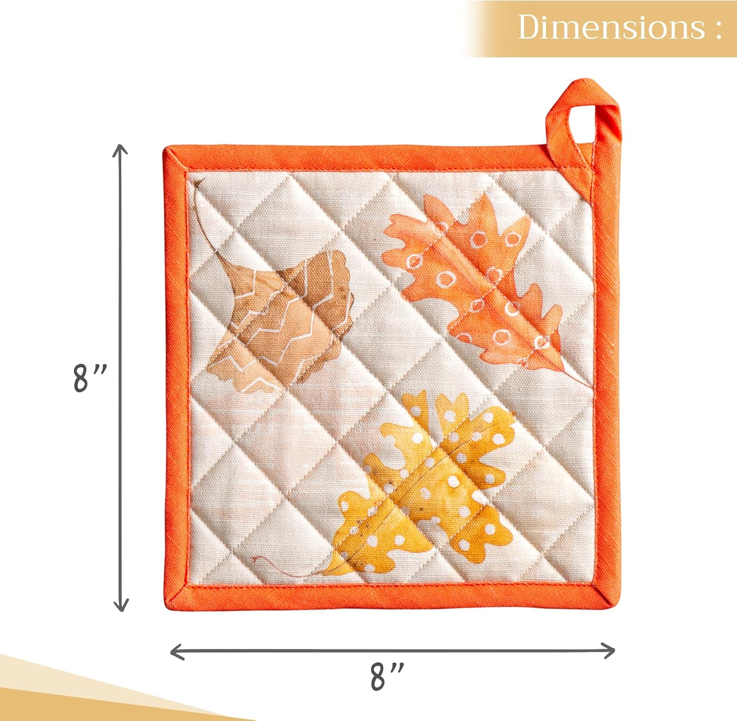 Maison d' Hermine Pot Holders Set 100% Cotton Heat Resistant Potholders 8" x 8" Hot Pads with Loop BBQ, Cooking, Baking, Grilling, Kitchen, Handling Hot Pans (Pack of 2, Colors of Autumn)