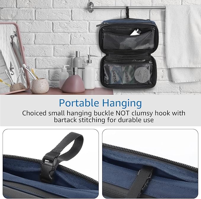 Purevave Compact Mens Toiletry Travel Bag Hanging, Mens Dopp Kit for Travel Waterproof, Wash Pouch Blue