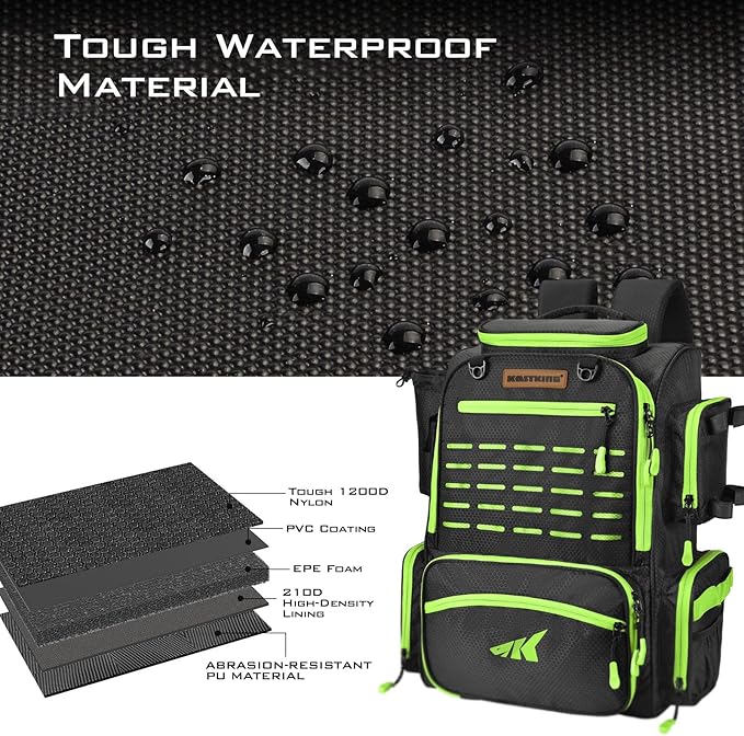 KastKing Bait Boss Fishing Tackle Backpack with Rod Holders-4 Tackle Boxes-Rain Cover,43L Large Storage for Fishing Gear