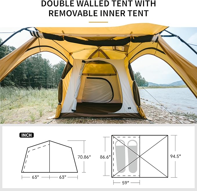 Naturehike Dune Hot Tent with Stove Jack,Double Layer 4 Season Tent,Waterproof 2-3 Person Tents for Camping