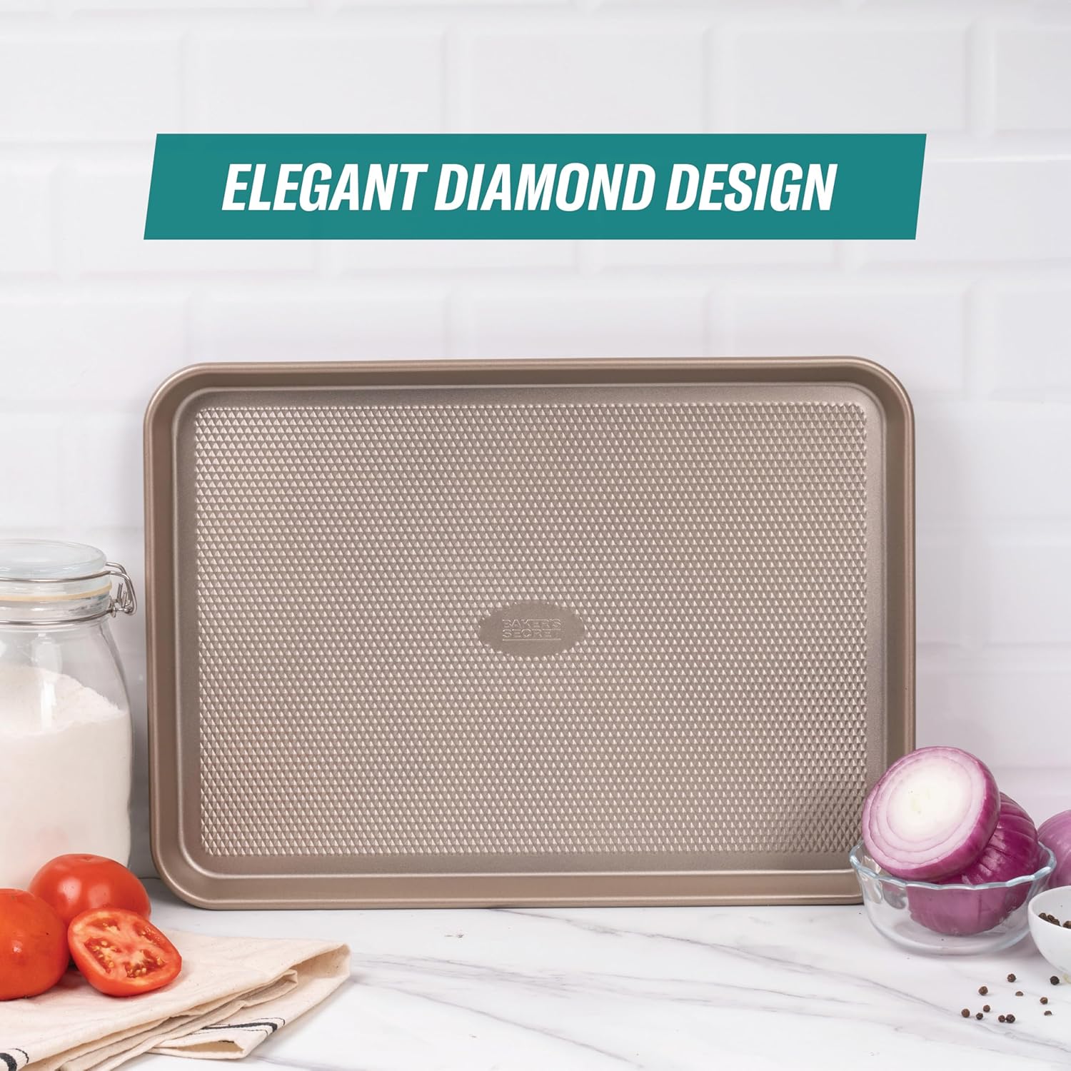 Baker's Secret Baking Sheet Pan Set, 3x Cookie Sheets for Oven, Diamond Texture Premium Air Flow, Set of 3 Baking Trays, Extra Thick 0.6mm with Diamond Base PFOA, PFOS, PTFE and PFAS free