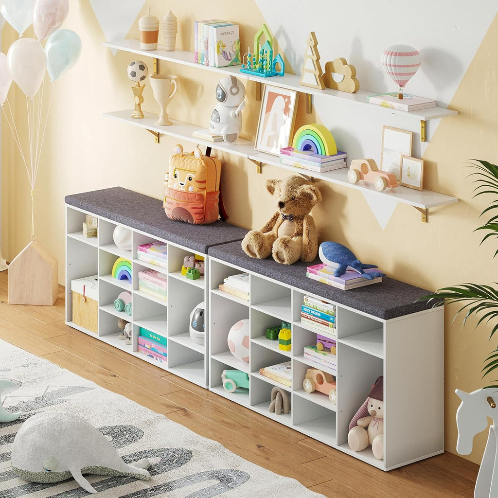 DINZI LVJ Long Wall Shelves, Set of 4, 47.3" Wall Mounted Shelves, Large Floating Shelves for Storage with Metal Brackets, for Living Room, Bathroom, Bedroom, Kitchen, White and Gold