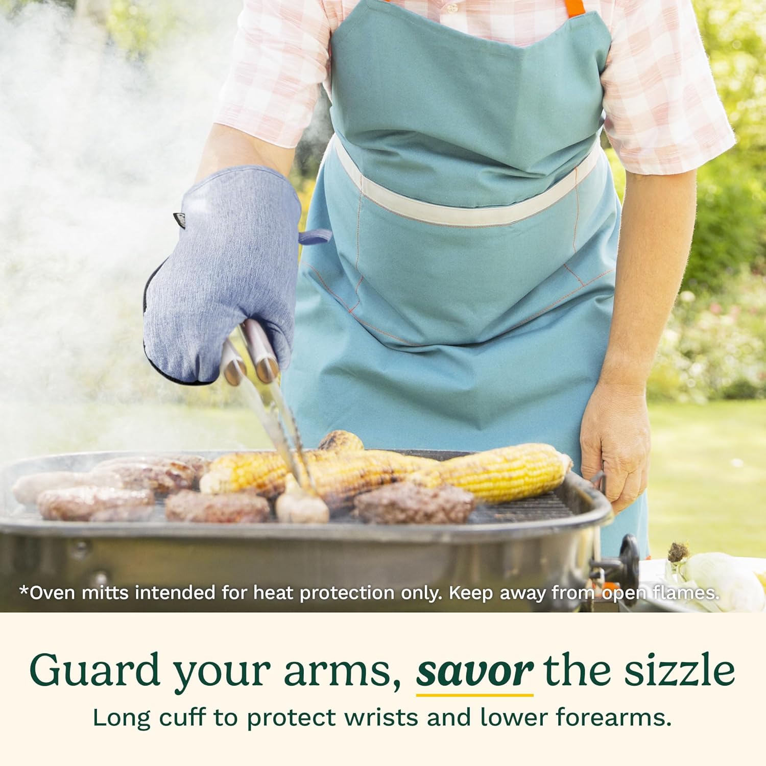 Cuisinart Kitchen Oven Mitts – Heat-Resistant Kitchen Mitts for Oven with Non-Slip Neoprene Palm, Long Cuff, and Cotton Filling – Durable Oven Gloves for Cooking, Baking, & Grilling (Chambray)