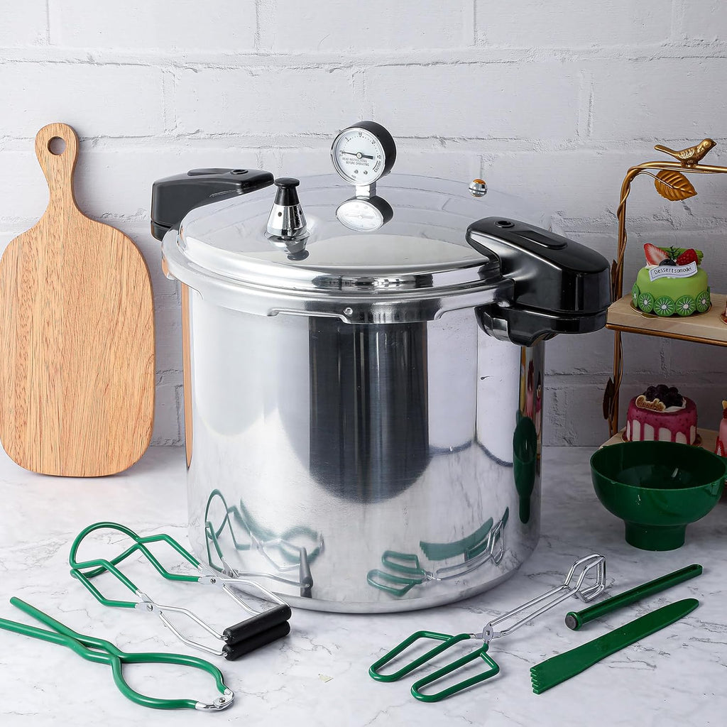 24qt Pressure Cooker for Canning Pressure Canner Supplies Kit, 6 Canning Supplies with Pressure Panner Stainless Steel Steam Rack Gauge for Canning, Silver