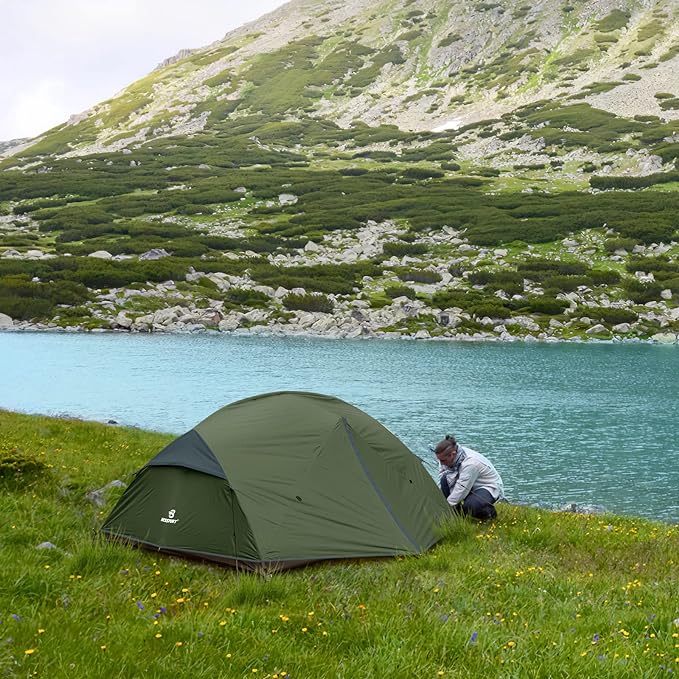 Bessport Camping Tent for 2-3 Person, Lightweight Backpacking Tent Waterproof Windproof Two Doors Easy Setup Double Layer Outdoor Tents for 3 to 4 Seasons, Suitable for Outdoor,Hiking,Camping