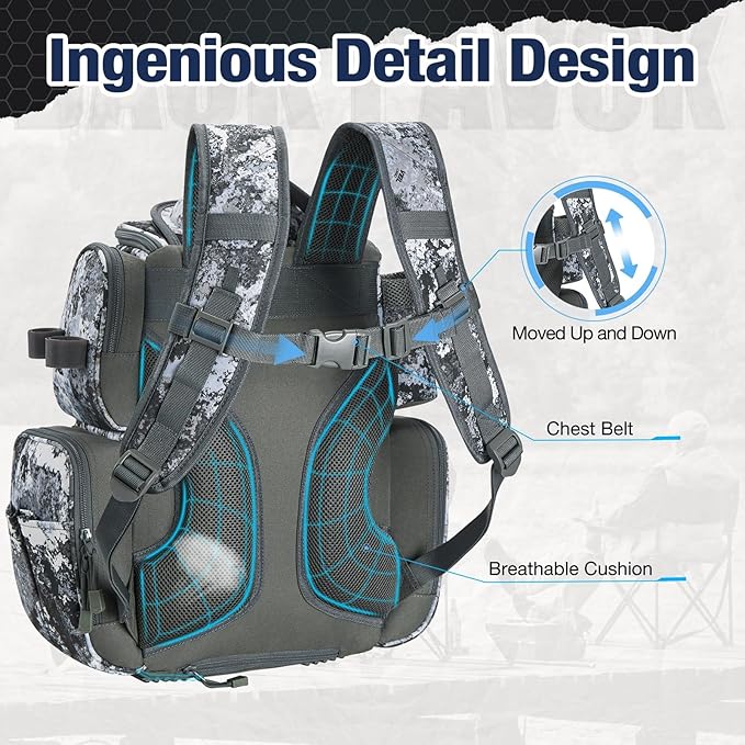 Piscifun Fishing Tackle Backpack with 4 Trays, Large Outdoor Storage Tackle Bag with Protective Rain Cover for Fishing Gear