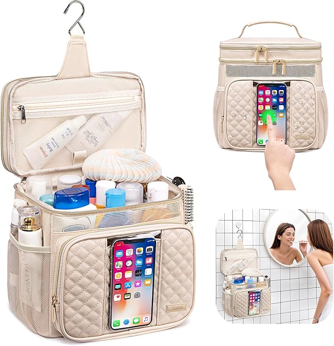 Large Leather Toiletry Bag for Women Men,Bathroom Bag,Water Resistant Portable Shower Caddy for College Dorm,Hanging Toiletry Bags for Traveling,Gym Camping Cruise Ship Travel Essentials Shower Bag