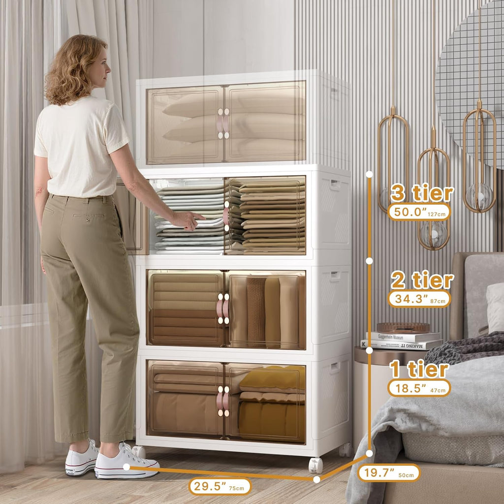 Extra Large Stackable Storage Bins with Lids and Wheels, Foldable Collapsible Closet Organizers,1008QT-168QT/42GAL*6Pack Plastic Stackable Storage drawers for bedroom Dorm