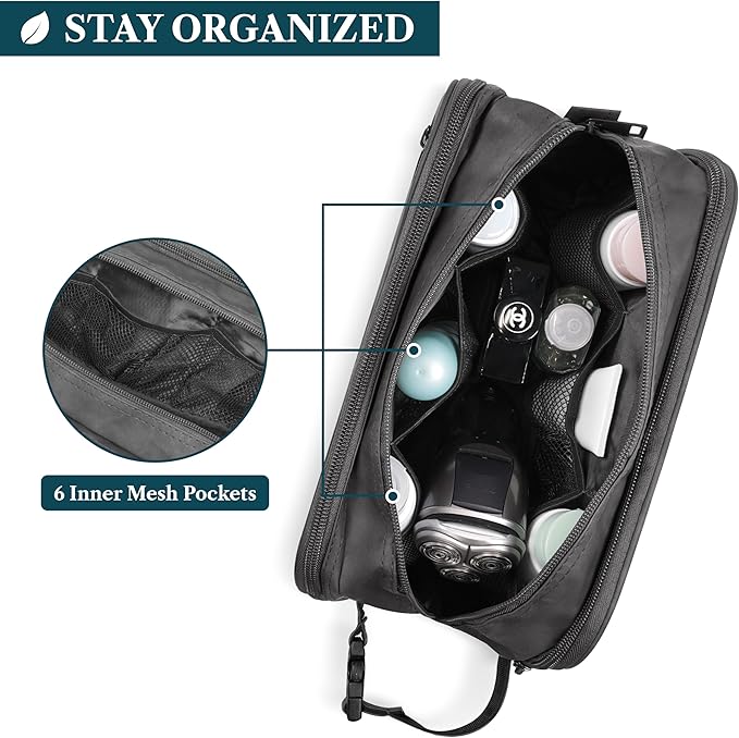 PAVILIA Toiletry Bag for Men, Travel Toiletries Bag | Water-resistant Dopp Kit, PU Leather Shaving Pouch Organizer for Accessories, Cosmetic, Hygiene, Grooming Essentials (Black)