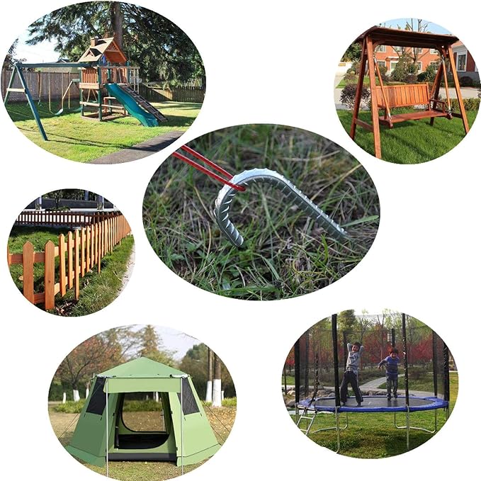 Rebar Stakes 12 inch, 5/16" Diameter Heavy Duty J Hook Stakes 30 Pack, Galvanized Anti-Rust Ground Anchor Long Tent Stakes for Dog Fence Trompoline Swing Set