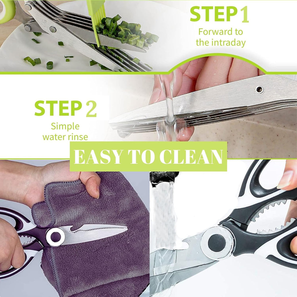 5-Blade Herb Scissors with Kitchen Shears & Peeler, Stainless Steel Multi-Use Tool for Herbs, Meat, Vegetables, Dishwasher Safe, Soft-Grip Handle