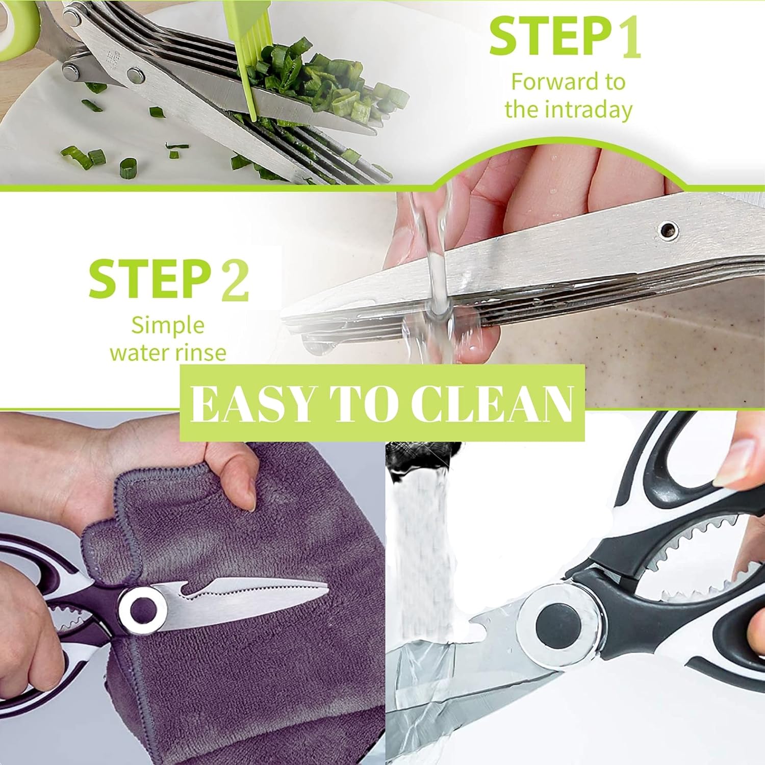 5-Blade Herb Scissors with Kitchen Shears & Peeler, Stainless Steel Multi-Use Tool for Herbs, Meat, Vegetables, Dishwasher Safe, Soft-Grip Handle