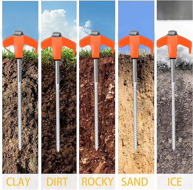 20 Pack 8" Screw in Tent Stakes Heavy Duty- Ground Anchors Screw- Tent Pegs Camping Stakes- Hex Pegs Drillable Tent Stakes and Hexagon Head Drive and Storage Box (Orange)