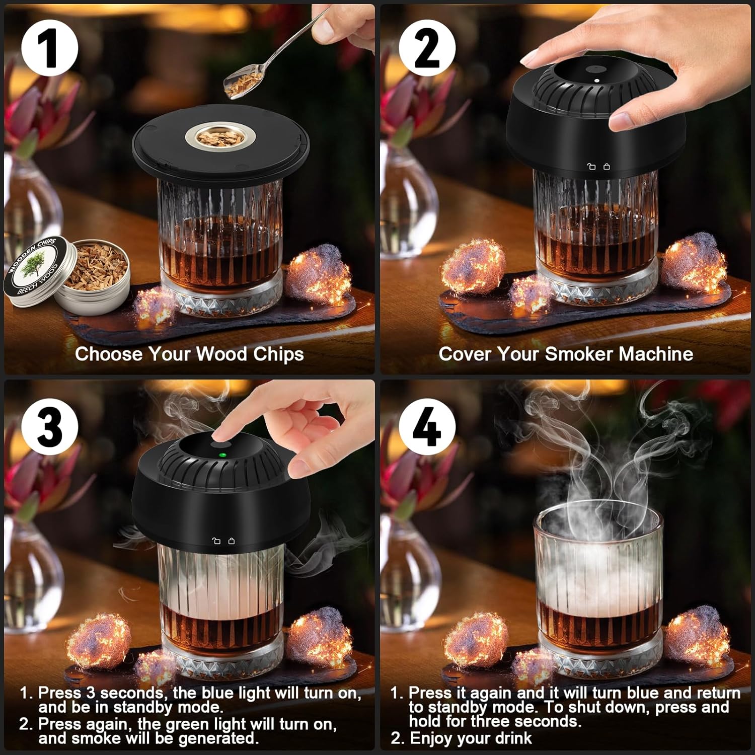 Electric Whiskey Smoker Kit with 6 Wood Chips, Electric Cocktail Smoker Kit Built-in Lighter, No Butane Needed, Gifts for Christmas, Gifts for Men, Dad, Husband