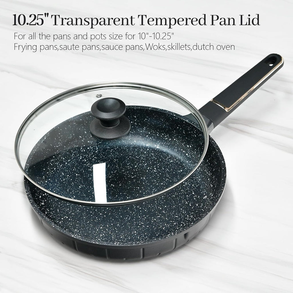 10.25 In Glass Lid for Frying Pan, Tempered Replacement Cover for All 10.25 inches Cookware for Skillets, Round Cast Iron, Cast Aluminium, Stainless Steel Pans &Pots