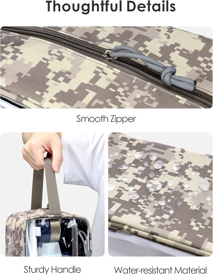 TACTICISM Clear Toiletry Bag Men, Large Capacity See Through Travel Bag with Handle for Toiletries Travel Essential with 2 Pockets, ACU Camo