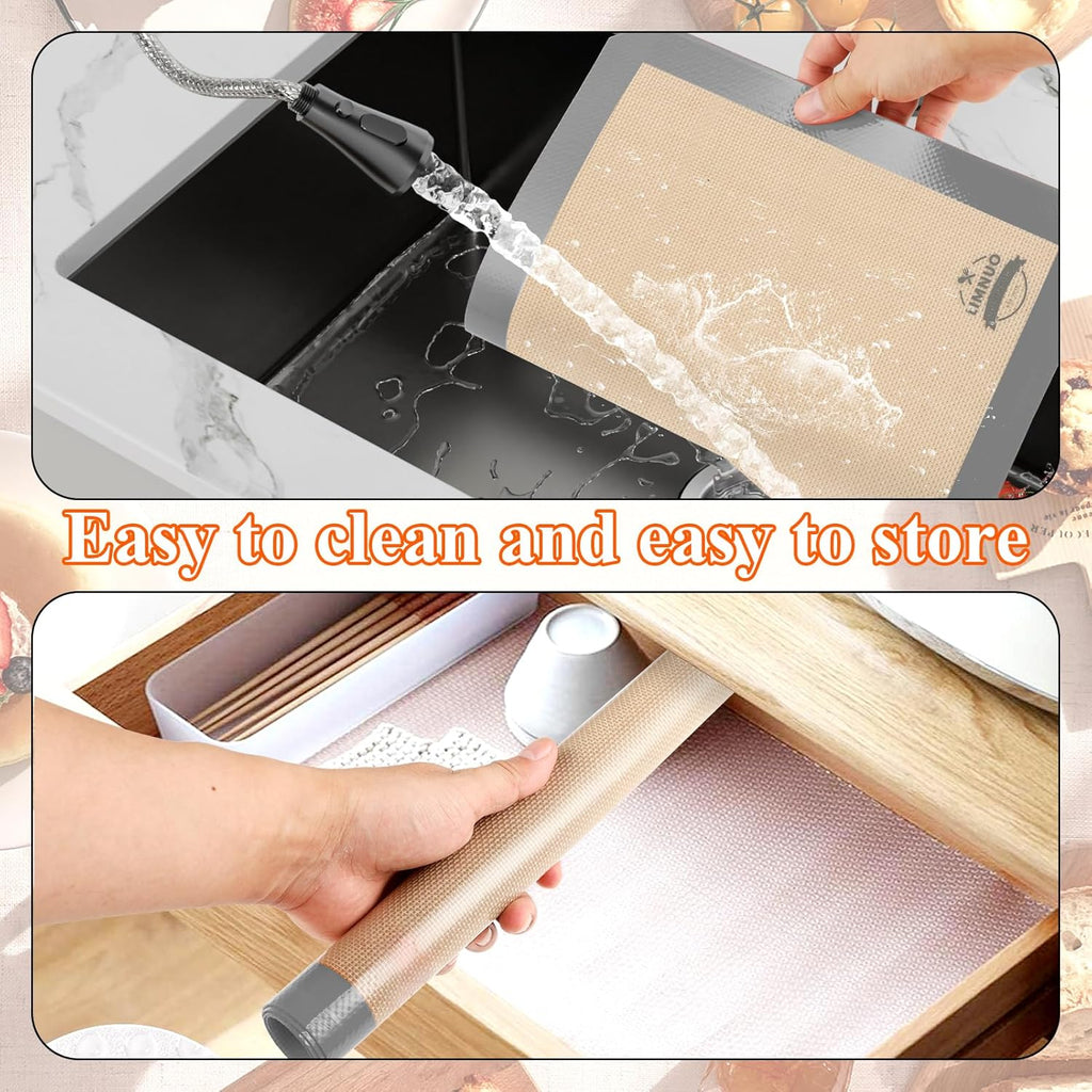 Silicone Baking Mat, Set of 3 Reusable Non-Stick Food Safe Baking Sheets for Cookies,for Making Cookies, Macaroons, Bread (Grey)