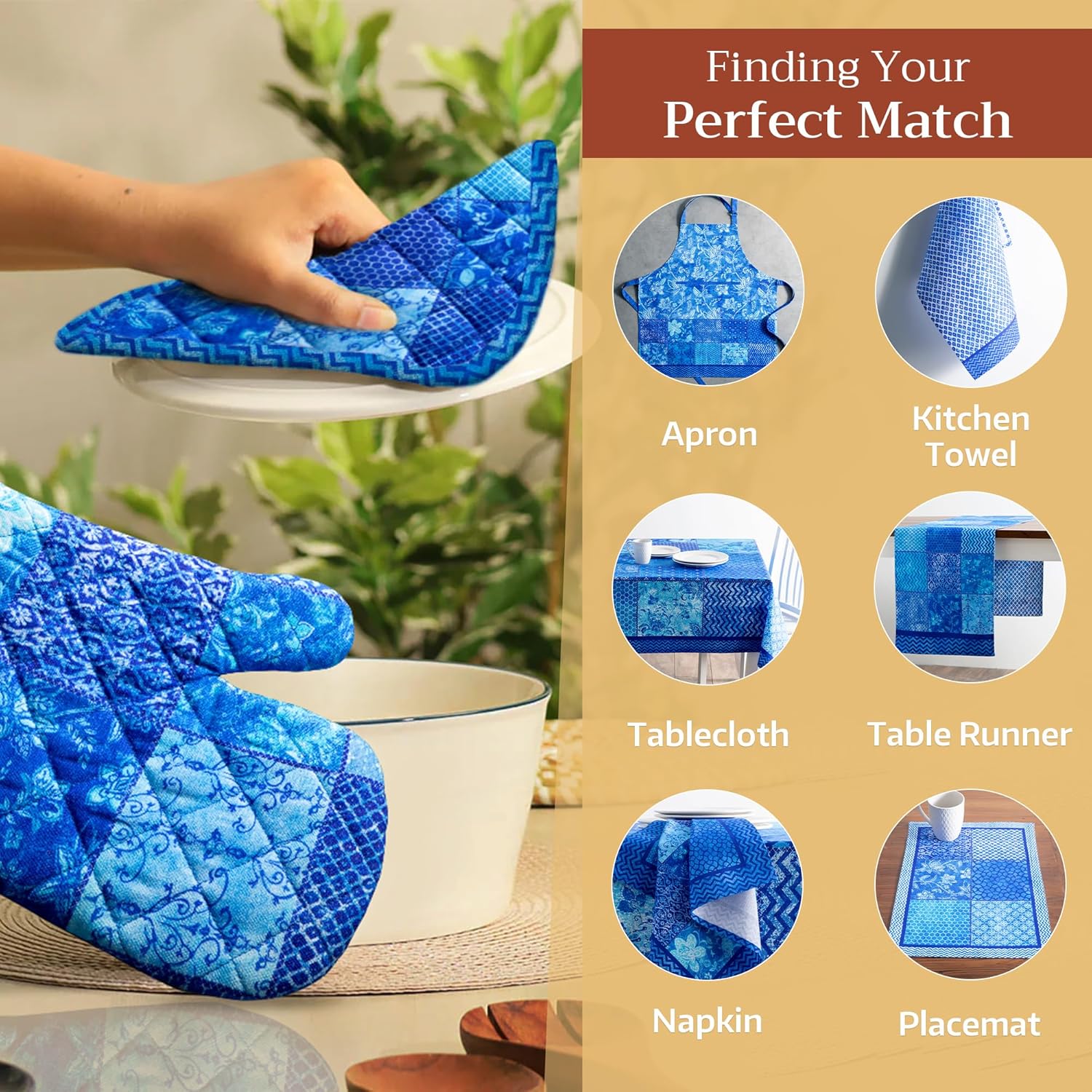 Maison d' Hermine Pot Holders Set 100% Cotton Heat Resistant Potholders 8" x 8" Hot Pads with Loop BBQ, Cooking, Baking, Grilling, Kitchen, Handling Hot Pans Spring/Summer (Pack of 2, Indigo Love)