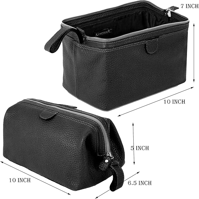 KomalC Premium Buffalo Leather Unisex Toiletry Bag Travel Dopp Kit