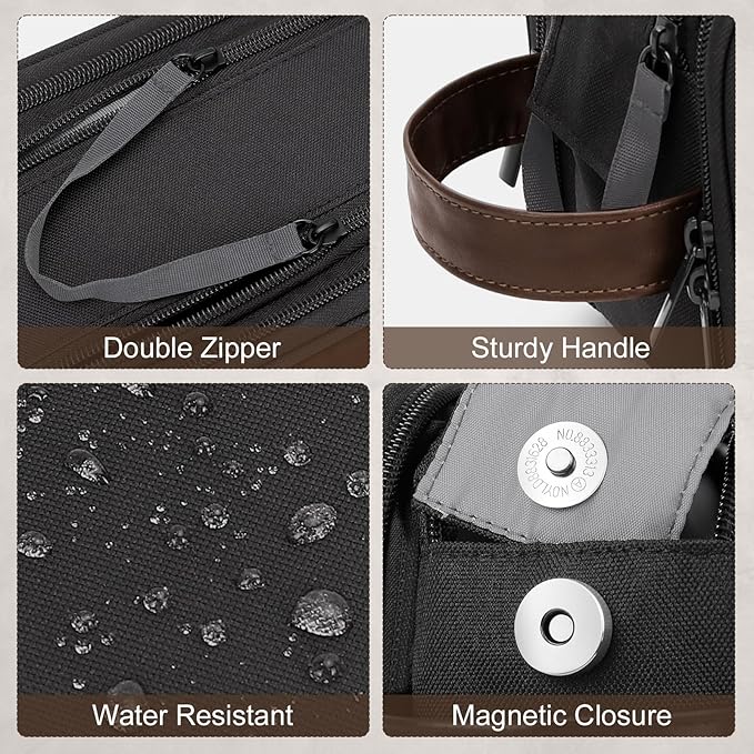 Wedama Toiletry Bag for Men, Medium Hanging Travel Toiletry Bag, Extra Electronic Organizer Bag Waterproof Shaving Bag for Toiletries with PU Handle for Travel Business Trips Swim Camping, Grey