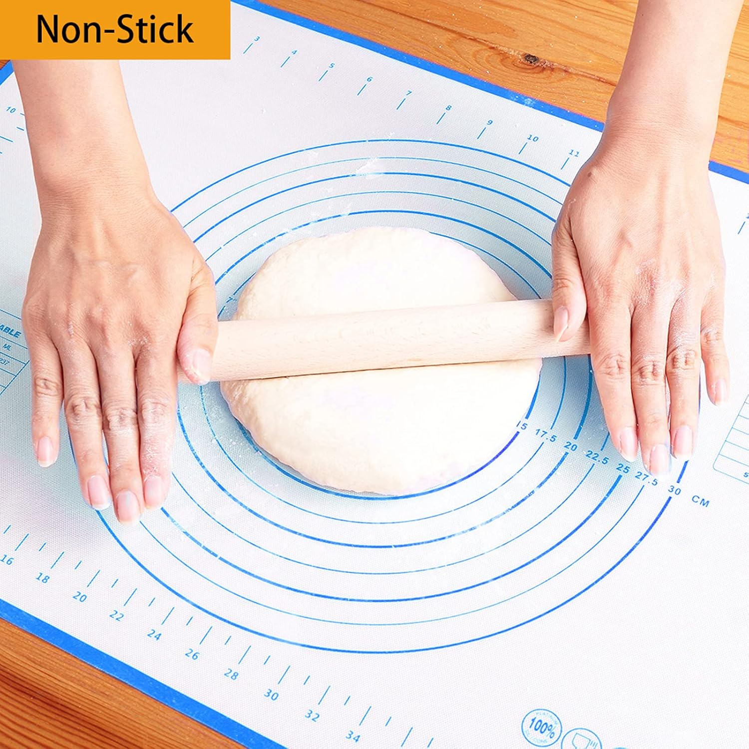 Silicone Baking Mat，Non Stick Rolling Dough with Measurements for Pie Pizza Cookies Fondant Making，Extra Thick Non Slip Silicone Pastry Mat