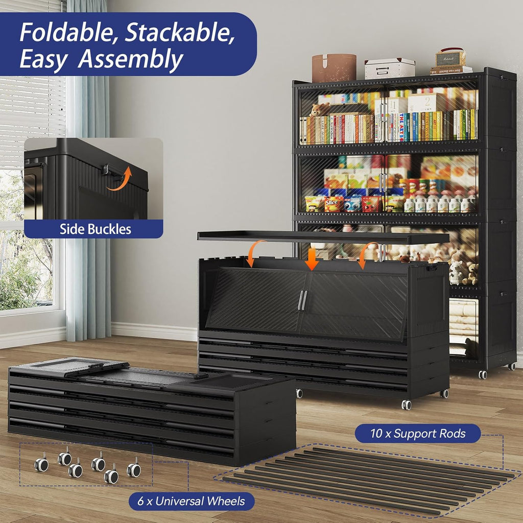 240GAL Extra Large Stackable Storage Bins with Lid, 960QT Plastic Storage Bins with 6x Wheels, Collapsible Closet Organizer and Storage Drawer Cabinet for Living Room Office Dorm, 3Pack Black