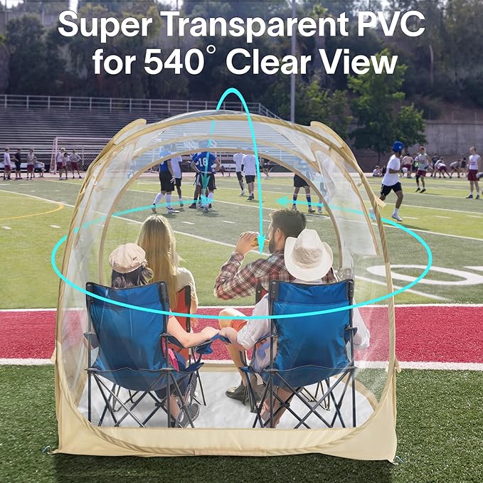 EighteenTek Pod All Weather Sports Tent with Sealed Floor - Instant Tent Shelter - Outdoor Bubble Tent - Rain Tent Camping Sun Shelter Pop Up Clear, Patent Pending for Sports Events Fishing Cheering