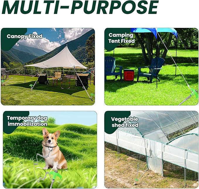 12 Pack 8" Screw in Tent Stakes Heavy Duty- Ground Anchors Screw- Tent Pegs Camping Stakes- Hex Pegs Drillable Tent Stakes and Hexagon Head Drive and Storage Box(Green)