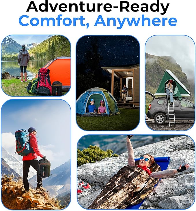 SereneLife 0 Degree Mummy Sleeping Bag – Military-Style, Lightweight & Waterproof for Extreme Cold, Stays Warm in 5–10°F, No-Snag Zipper, Compact Carry Bag & Travel Pillow for Camping & Backpacking