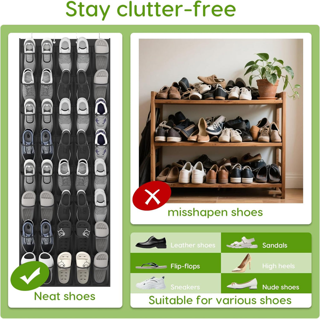 Unjumbly Over the Door Shoe Organizer with 40 Large Breathable Mesh Pockets, Space Saving Shoe Holder, Hanging Shoe Rack for Entryway Bedroom Closet Storage (Black, 40 Pockets)