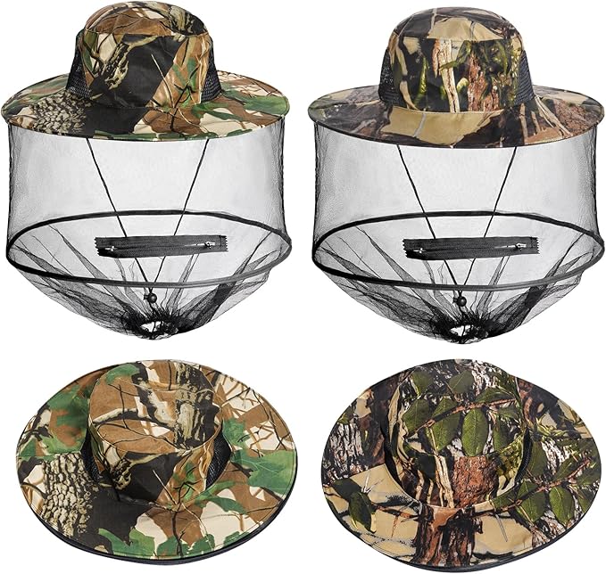 Sucrain 2 Pack Mosquito Head Net Hat Sun Hat Garden Bug Hat with Hidden Net Mesh for Outdoor Gardening Beekeeping