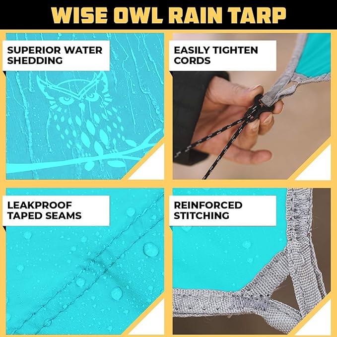 Wise Owl Outfitters Hammock Tarp, Hammock Tent - Rain Tarp for Camping Hammock - Camping Gear Must Haves w/Easy Set Up Including Tent Stakes and Carry Bag