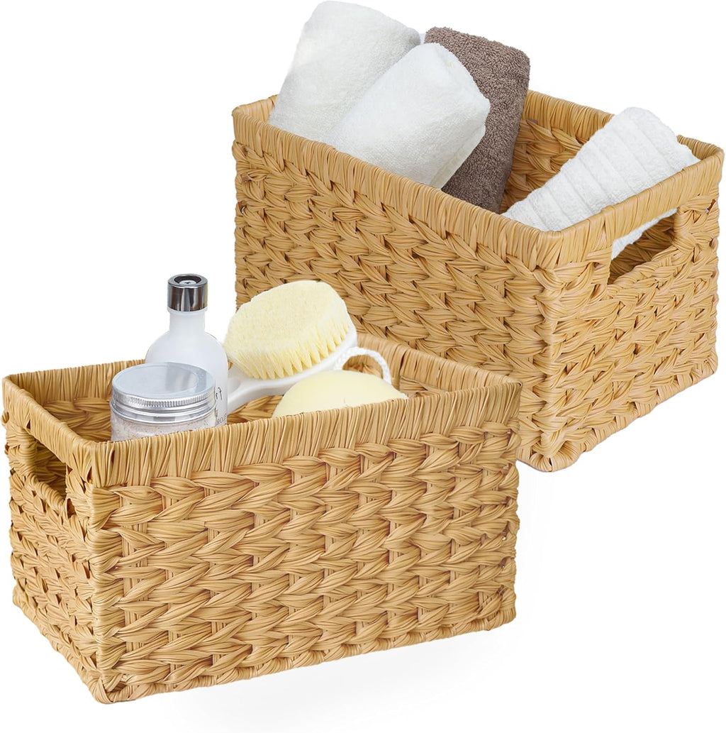 GRANNY SAYS Wicker Storage Baskets, Woven Baskets for Shelves, Waterproof Baskets for Organizing, Wicker Baskets with Handles, 2-Pack