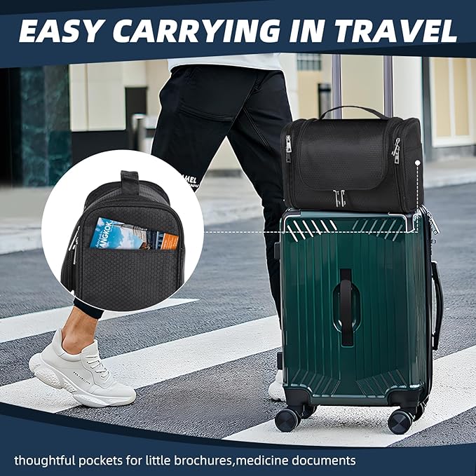 Buruis Large Capacity Toiletry Bag for Women and Men, Hanging Toiletry Organizer Cosmetics Makeup Bag, Water-resistant Dopp Kit Shaving Bags for Full Sized Toiletries, Travel Essentials (Black)