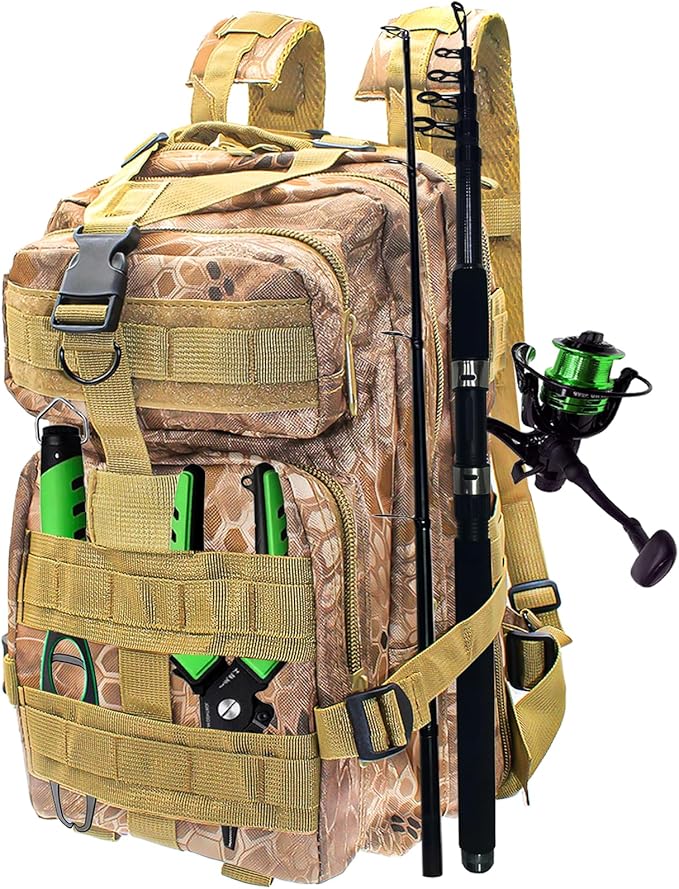 Lightweight Fishing Tackle Backpack Professional Water-Resistant All-in-One Rod Holder & Gear Storage