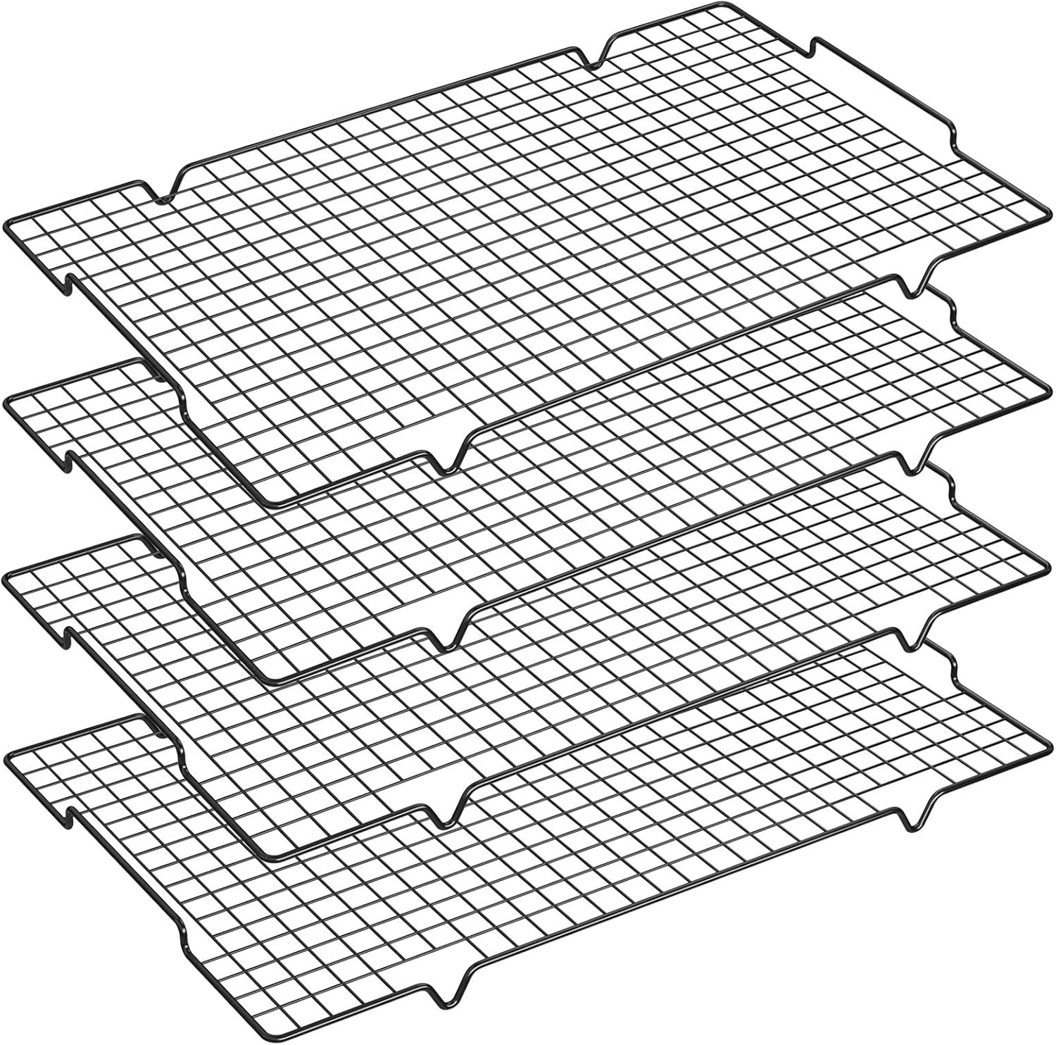HULISEN 4 Pack Cooling Racks - 16" x 10", Nonstick Wire Baking Rack with Handle fits Half Sheet Pan for Cooking, Roasting, Grilling, Drying, Metal Mesh Cookie Rack for Cooling Cake, Oven Safe