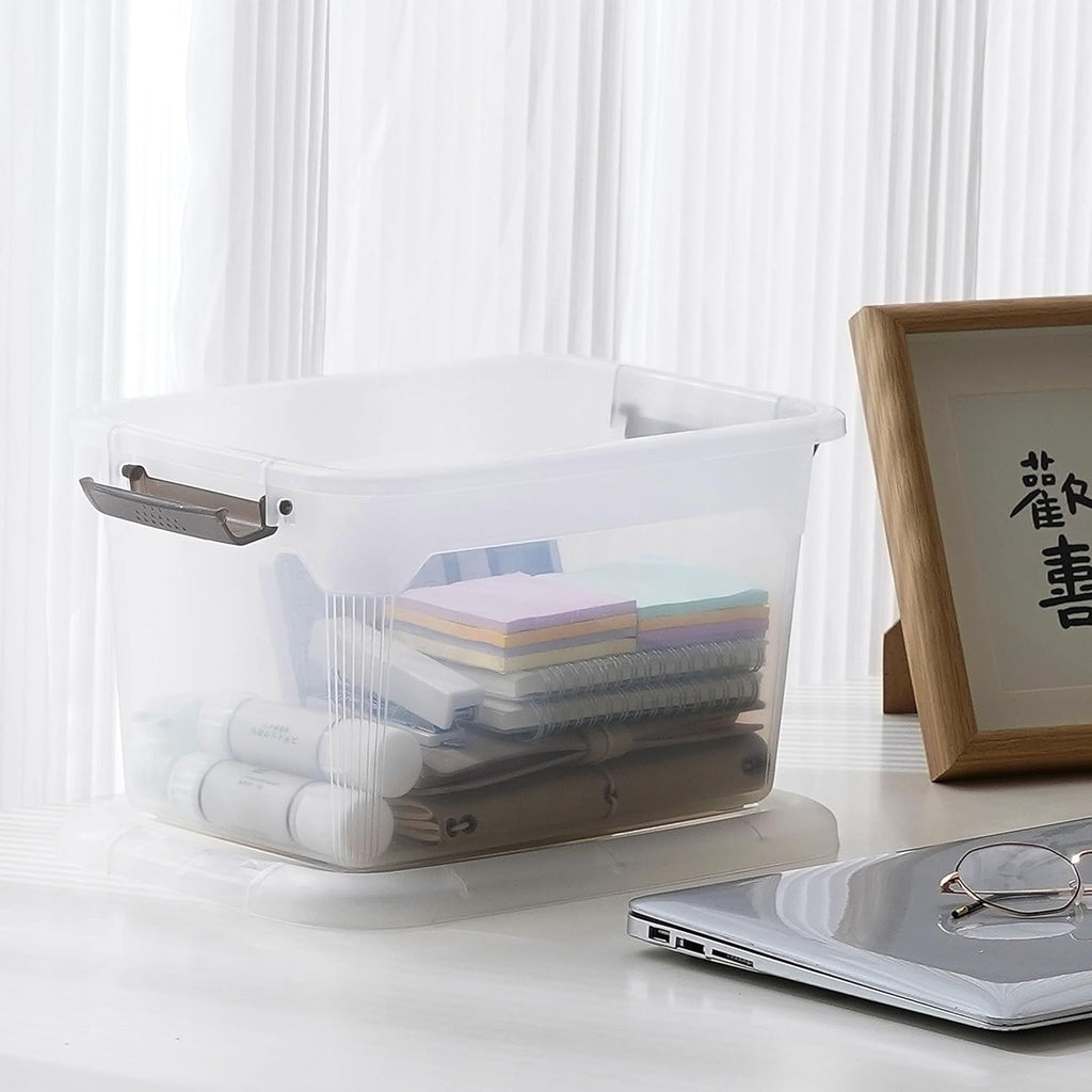 Citylife 6 Packs 13.7 QT Storage Bins with Lids Clear Plastic Bins with Grey Handle Stackable Storage Containers for Organizing