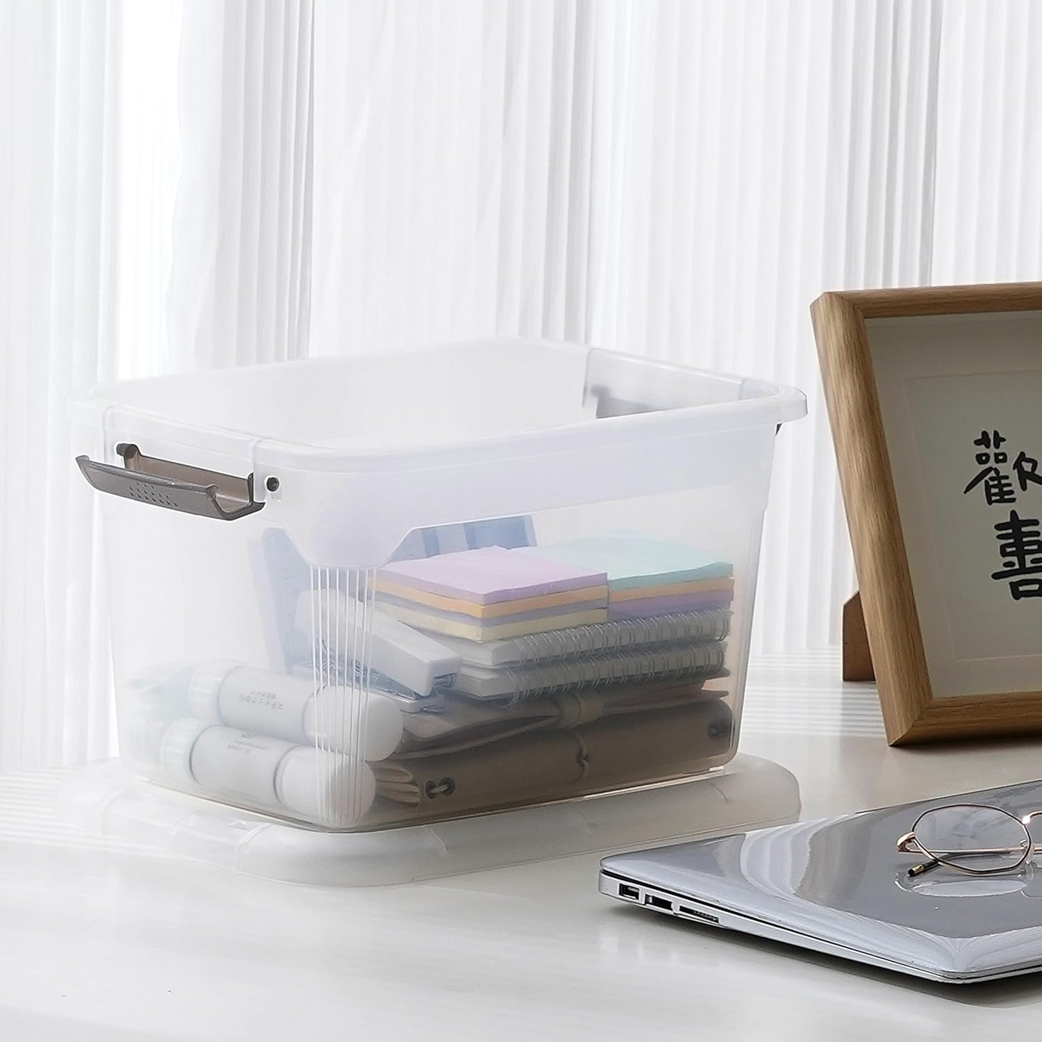 Citylife 6 Packs 13.7 QT Storage Bins with Lids Clear Plastic Bins with Grey Handle Stackable Storage Containers for Organizing