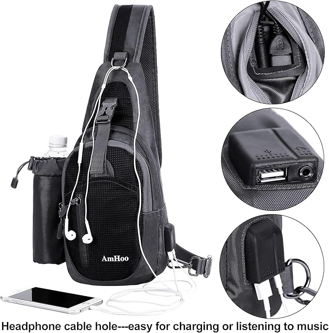 AmHoo Sling Backpack Chest Shoudler Crossbody Bag Water Resistant Hiking Daypack