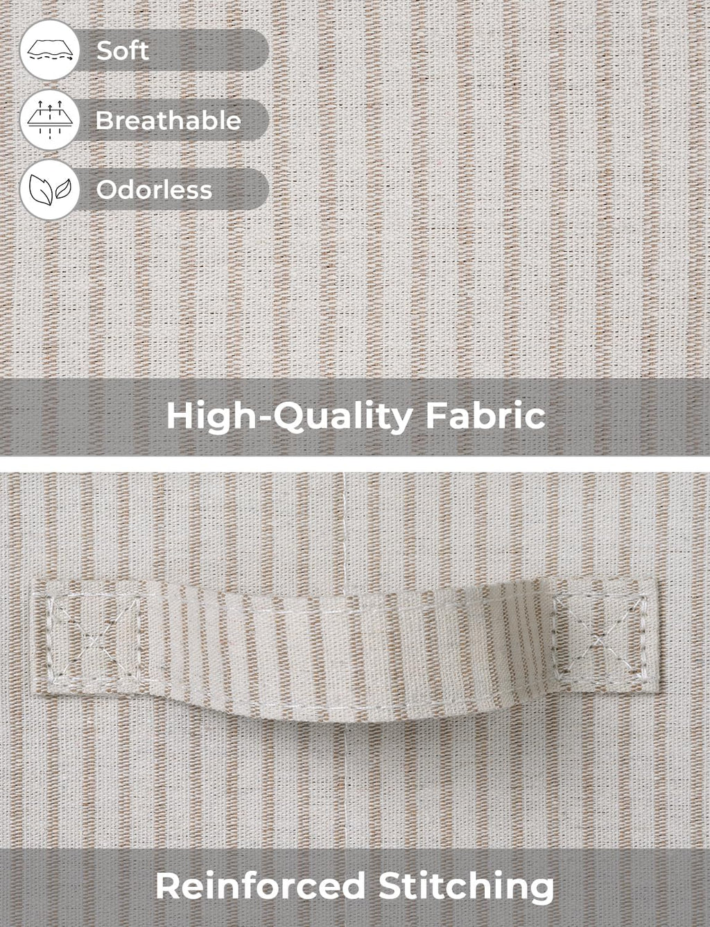 StorageWorks Storage Bins with Lids, Decorative Storage Boxes with Lid and Handles, Foldable Storage Baskets for Closet, Shelves, Stackable, Khaki Stripe, Jumbo, 3-Pack