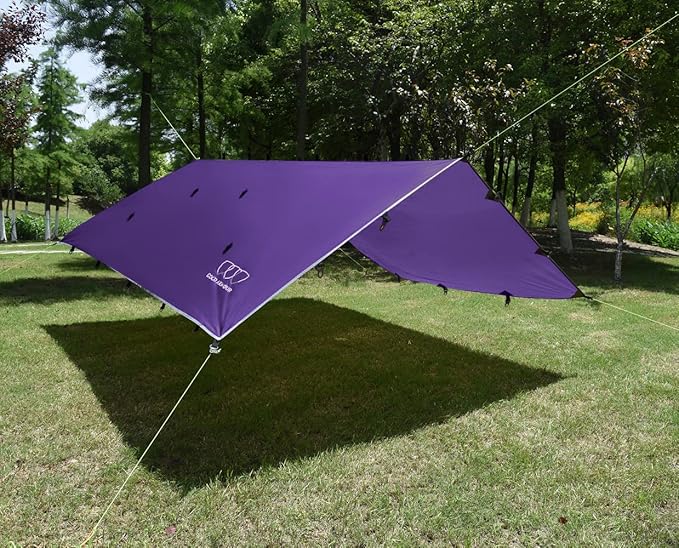 Gold Armour Rainfly Tarp Hammock, Premium 14.7ft/12ft/10ft/8ft Rain Fly Cover, Waterproof Ultralight Camping Shelter Canopy, Survival Equipment Gear Camping Tent Accessories (Purple 12ft x 10ft)