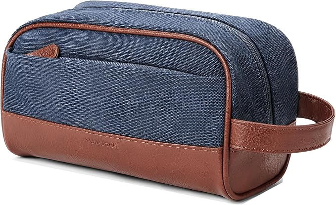 Vorspack Travel Toiletry Bag - Canvas Toiletry Bag for Men Water Resistant Skincare Bag Dopp Kit for Bathroom Toiletries Accessories Gifts - Navy Blue