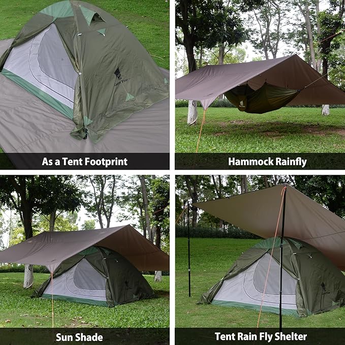 GEERTOP 17 x 10 ft Camping Tarp Lightweight Large Waterproof Hammock Rain Fly Shelter Backpacking Tent Tarp for Outdoor Hiking Bushcraft Survival Travel