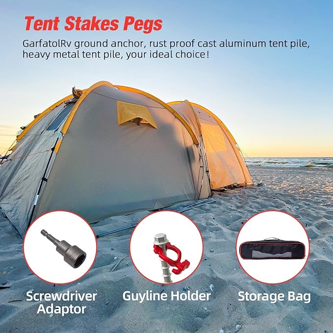 Ground Anchors Aluminum Tent Stakes Heavy Duty Tent Anchors for Swing Set Anchors Screw in kit for Securing Animals,Tents, Canopies, Sheds,Amusement Facilities,Swing Sets Outdoor-18 Packs