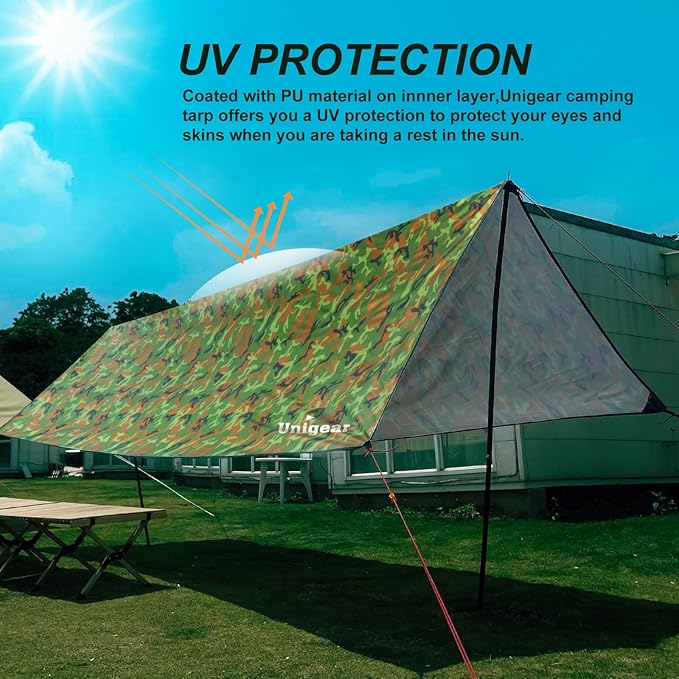 Unigear Hammock Rain Fly Waterproof Tent Tarp, UV Protection and PU 3000mm Waterproof, Lightweight for Camping, Backpacking and Outdoor Adventure